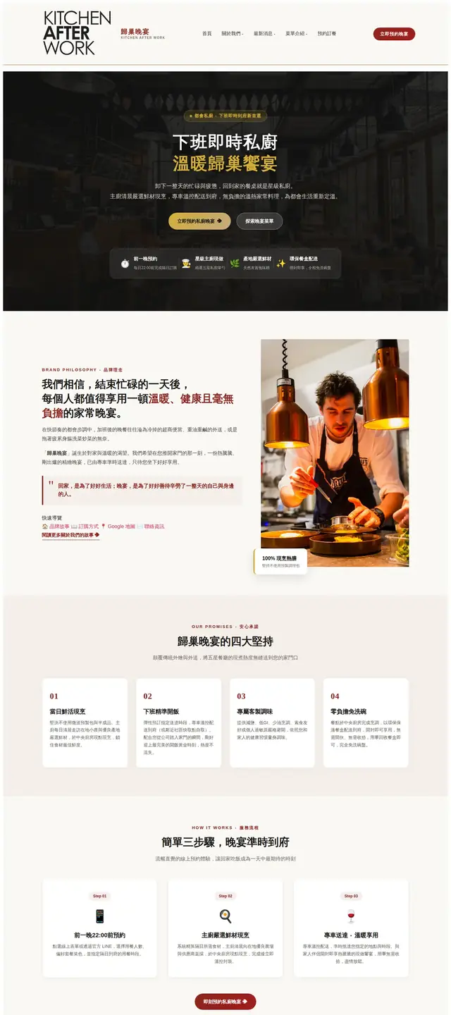歸巢晚宴 KITCHEN AFTER WORK 網站截圖