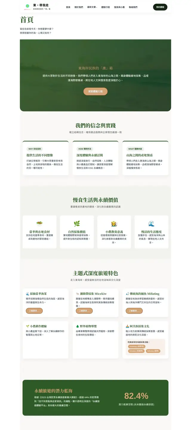 東，帶我走 網站截圖