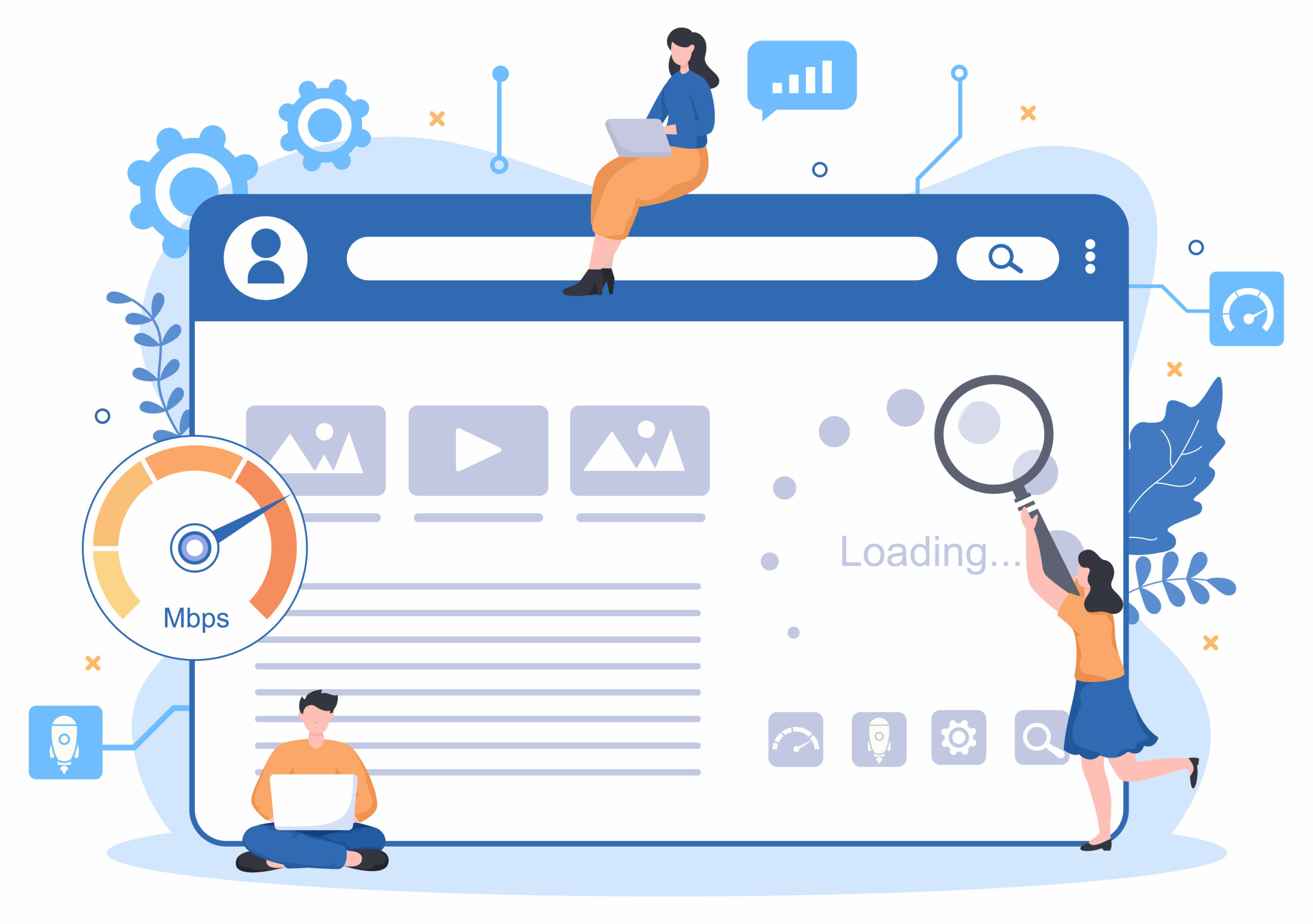 Website Loading Speed Optimization With Server, Web Programming, Mobile App Development, and Page Software. Background Vector Illustration